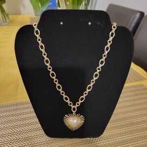14K Real Gold Plated Heart Pendant With A Pearl Necklace